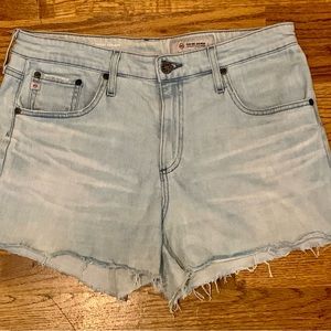 AG Denim Shorts 30 Adriano Goldschmied Light Blue Distressed Fringed Women’s M